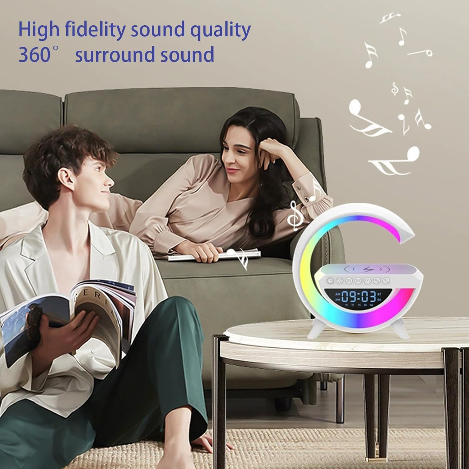 Wireless Ambient Night Light Speaker with Bass, LED Desk Alarm Clock & Multi-Color Bedside Lamp - Perfect for Bedroom, Nursery, Office & Relaxation