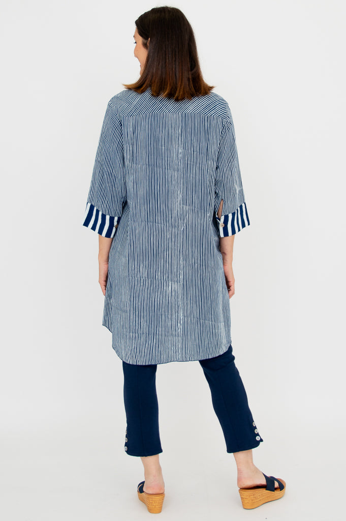 Jimal Women's Indigo Stripe Blouse - Casual Long Sleeve Button Down Shirt for Work, Office & Everyday Wear