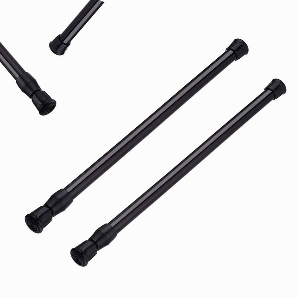 Adjustable Black Spring Tension Rods (2 Pack) - 15.7 to 27.5 Inch Extension Curtain Rod for Cupboard, Bathroom Window & Closet - Perfect for Hanging Curtains, Organizers & Room Dividers