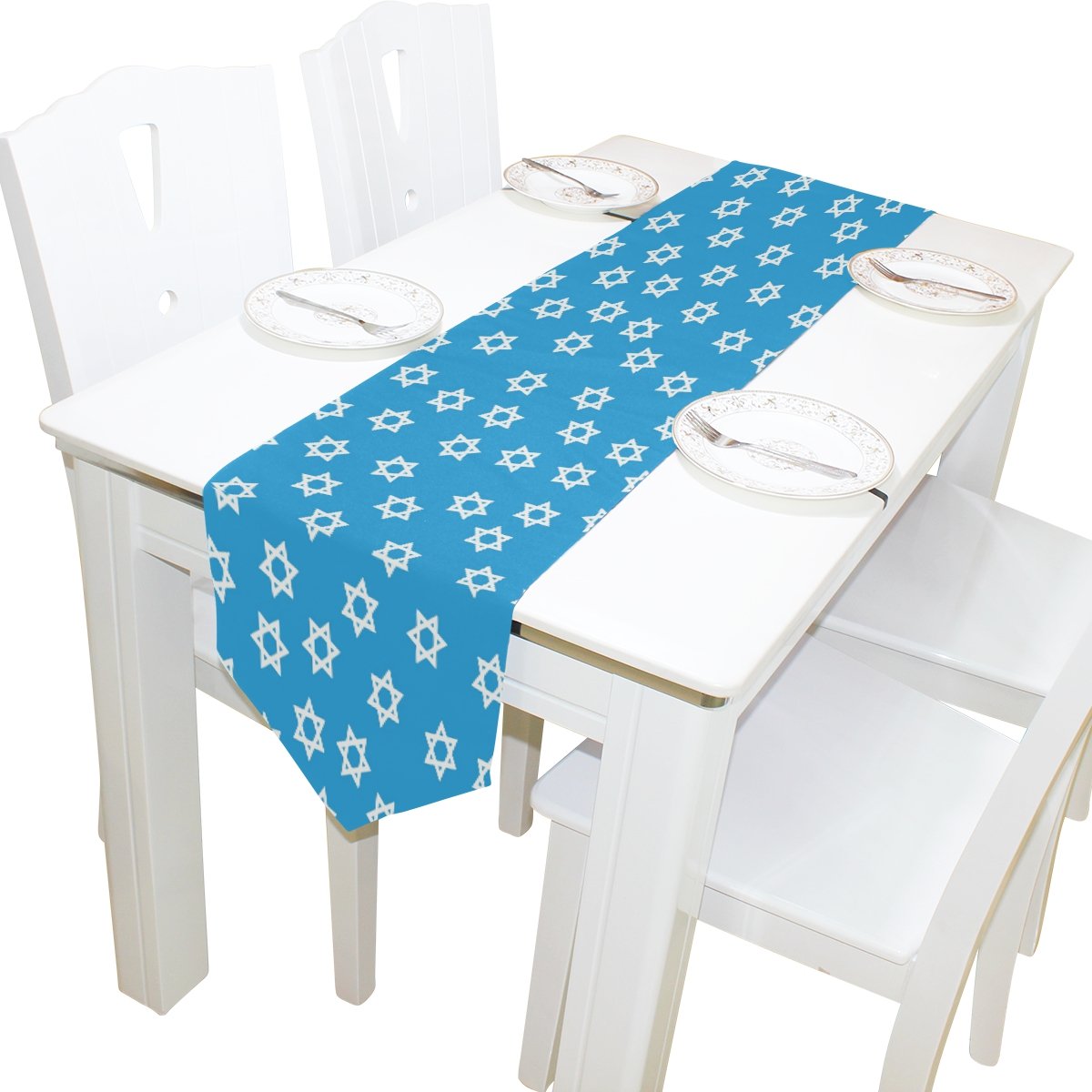 ALAZA Hanukkah Table Runner 13x90 Inches - Blue Star Pattern Jewish Holiday Decor for Wedding, Party & Banquet - Washable Cotton Tablecloth for Dining Room, Coffee Table & Home Decoration