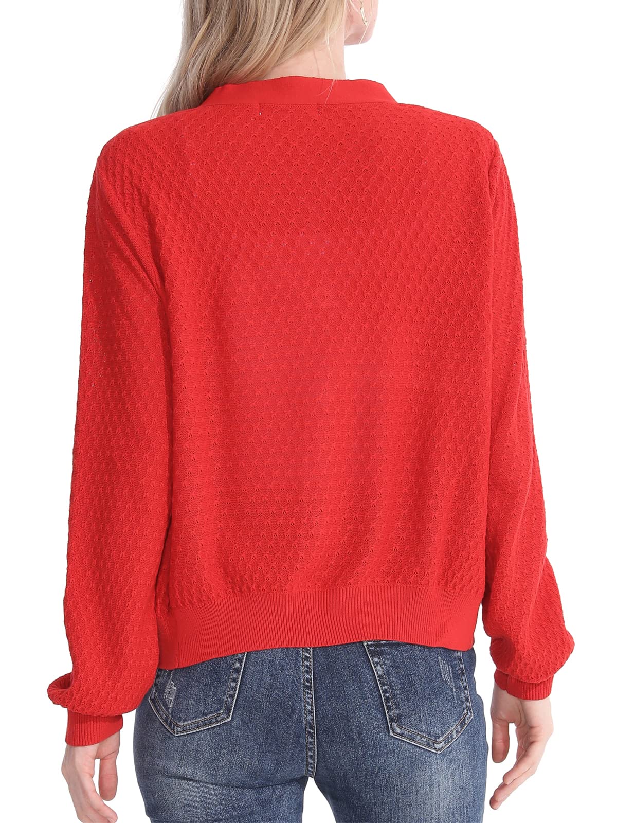 Women's Lightweight Waffle Knit Button Down Cardigan Sweater - Long Sleeve V Neck Casual Pullover for Work, Office & Everyday Wear
