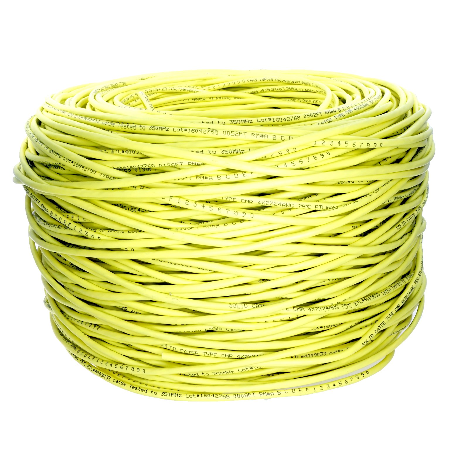 1000ft Cat5e Ethernet Cable - CMR Riser Rated, Solid Bare Copper UTP, High-Speed POE for IP Security Camera Systems & Network Installations - Yellow PVC Twisted Pair Cable - Ideal for Office, Home & Commercial Networking