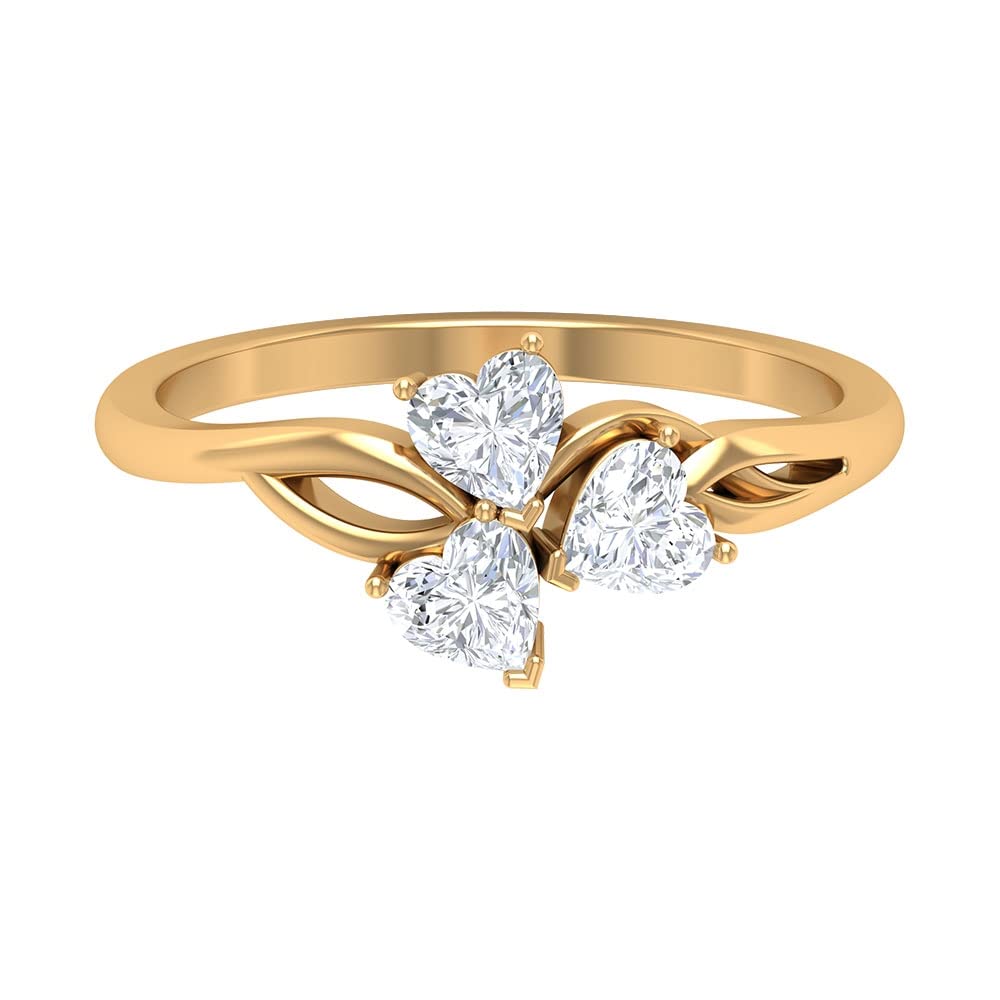 3/4 CT Cubic Zirconia Heart-Shaped Three Stone Ring for Women - 14K Solid Gold Certified Zircon Engagement Ring - Perfect for Valentine's Day, Anniversary & Romantic Gifts