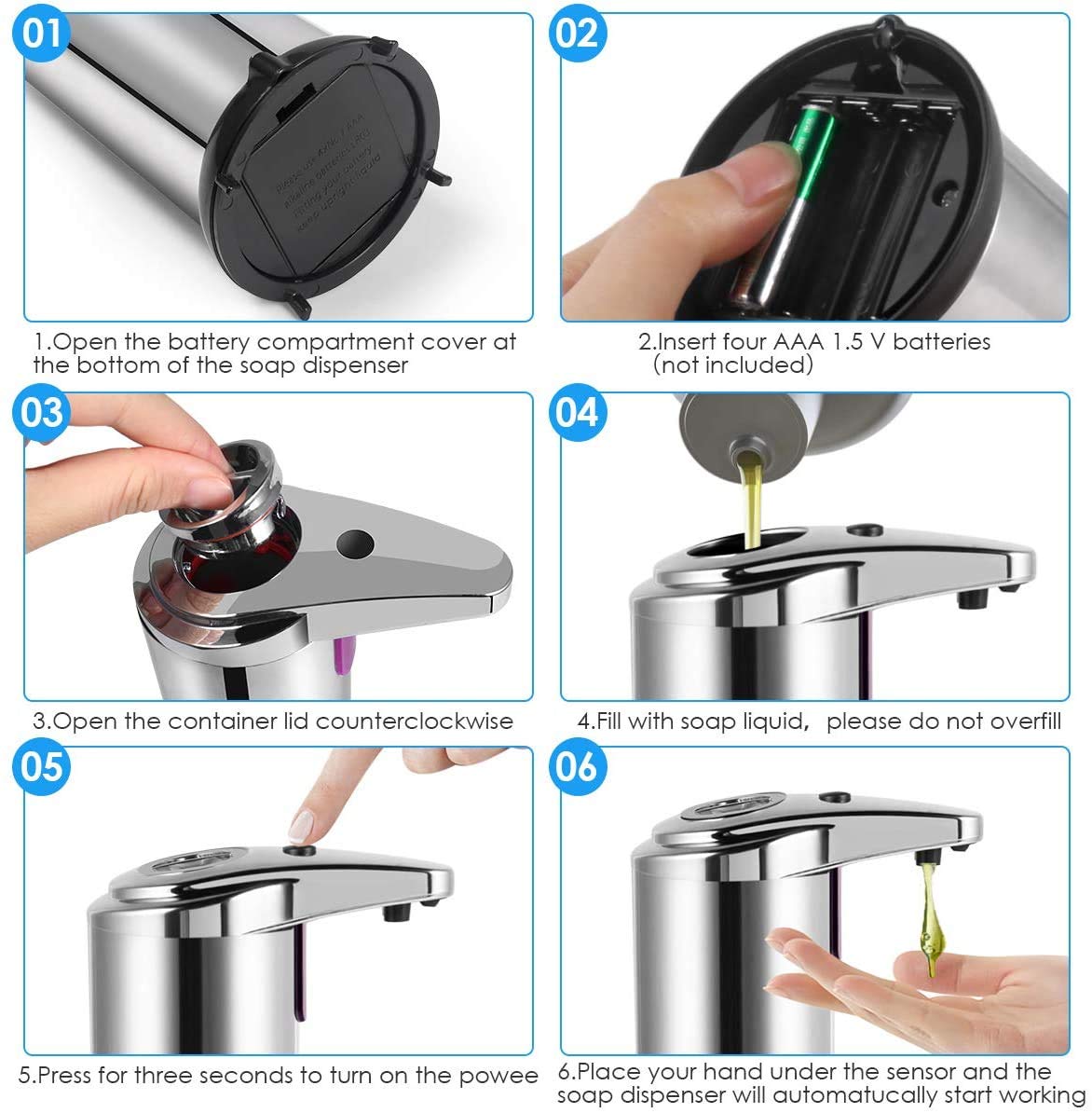 Automatic Infrared Touchless Soap Dispenser with Visible Window - Upgraded Stainless Steel Waterproof Base for Bathroom, Kitchen, Hotel & Restaurant | Hands-Free Sanitation Solution for Home, Office and Public Spaces