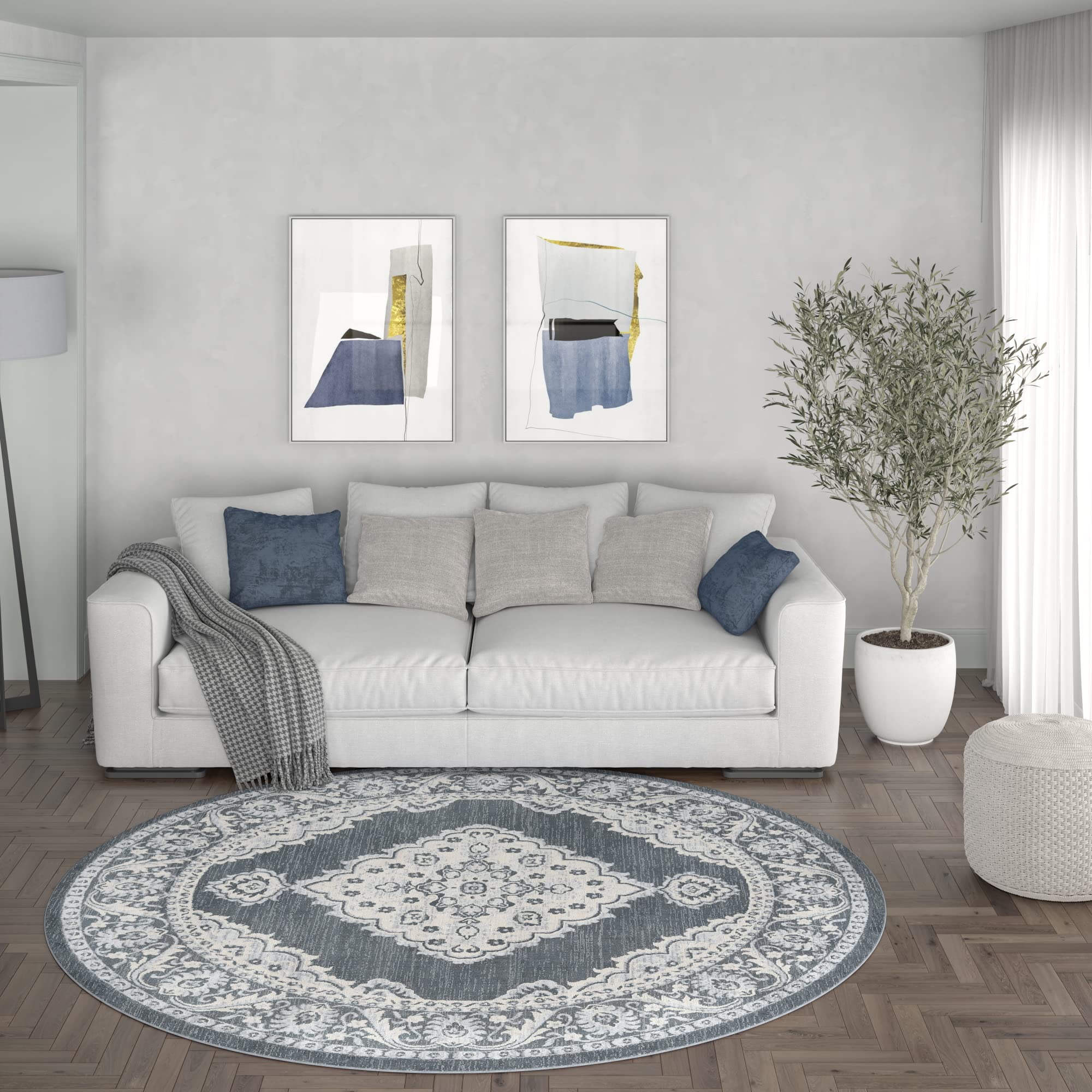 Dark Gray Modern 6ft Round Area Rug - Soft Contemporary Carpet for Living Room, Bedroom, Dining Room & Entryway - Non-Slip Kitchen Floor Mat - Perfect for Home Decor & Cozy Spaces