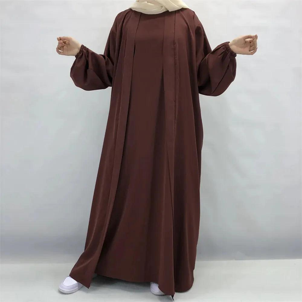 2 Piece Dubai Kimono Abaya Set for Women - Islamic Prayer Dress, Eid Outfit & Modest Fashion Wear - Perfect for Mosque, Special Occasions & Everyday Elegance