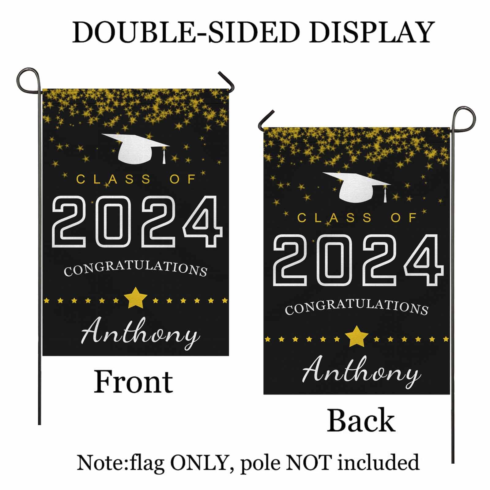 Custom Personalized Class of 2024 Graduation Garden Flag - Golden Star Congratulations Yard Banner with Name (28x40 inches) for Home, Lawn Decor - Perfect for Graduation Parties & Outdoor Celebrations