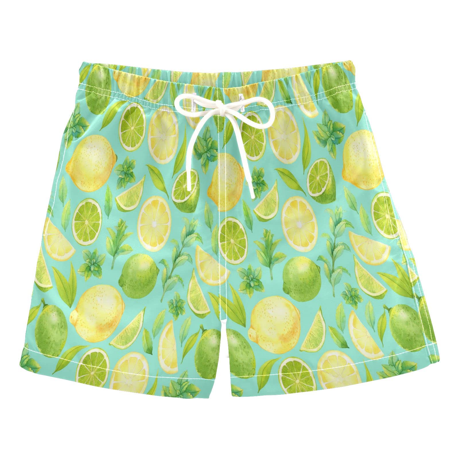 Boys' Lime & Lemon Fruit Print Swim Trunks - Green & Yellow Quick-Dry Beach Board Shorts for Kids 2T | Perfect for Swimming, Beach Fun & Summer Vacations