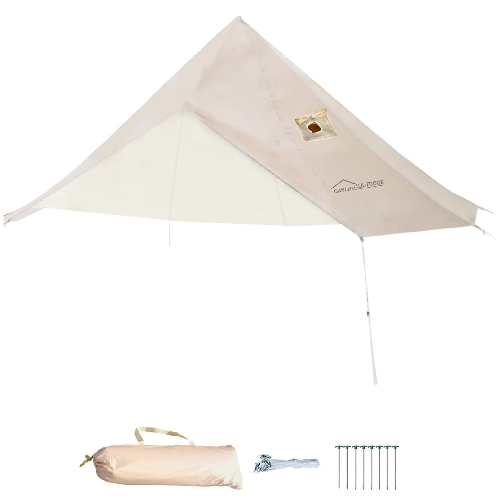 DANCHEL OUTDOOR Waterproof 4 Season Rain Fly for B5PRO Canvas Tent, Lightweight Oxford Nylon Yurt Tarp with/without Stove Jack, Beige, 9.8/13/16.4/20ft – Ideal for Camping, Glamping, and Outdoor Adventures