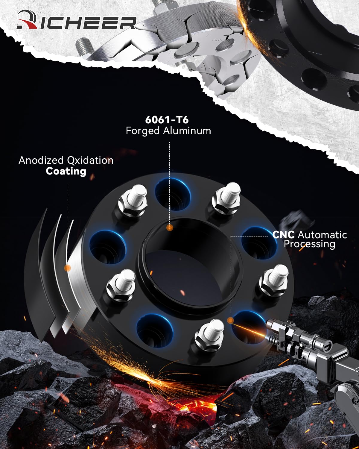 Richeer 2 Inch 5x5 Wheel Spacers for Jeep Wrangler JL (2018-2024), Grand Cherokee WK2/WL (2011-2024), Gladiator JT (2019-2024), Dodge Durango (2011-2023) - 14x1.5 Studs & 71.5mm Bore - Enhance Off-Road Performance & Vehicle Stance