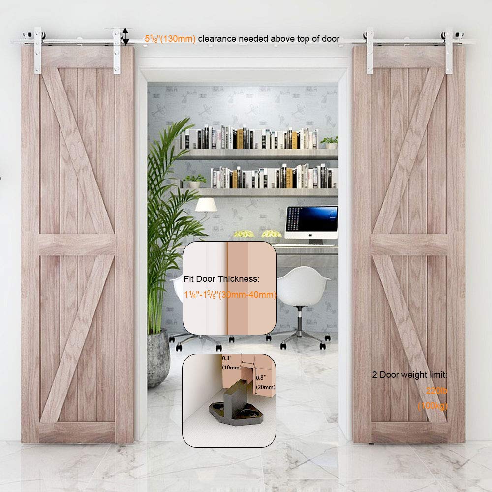 TSMST 9.6FT Heavy Duty Stainless Steel Sliding Barn Door Hardware Kit - Top Mount Track for Double Wood Doors | Smooth & Quiet L-Style Design | Perfect for Bedrooms, Closets & Farmhouse Style Homes