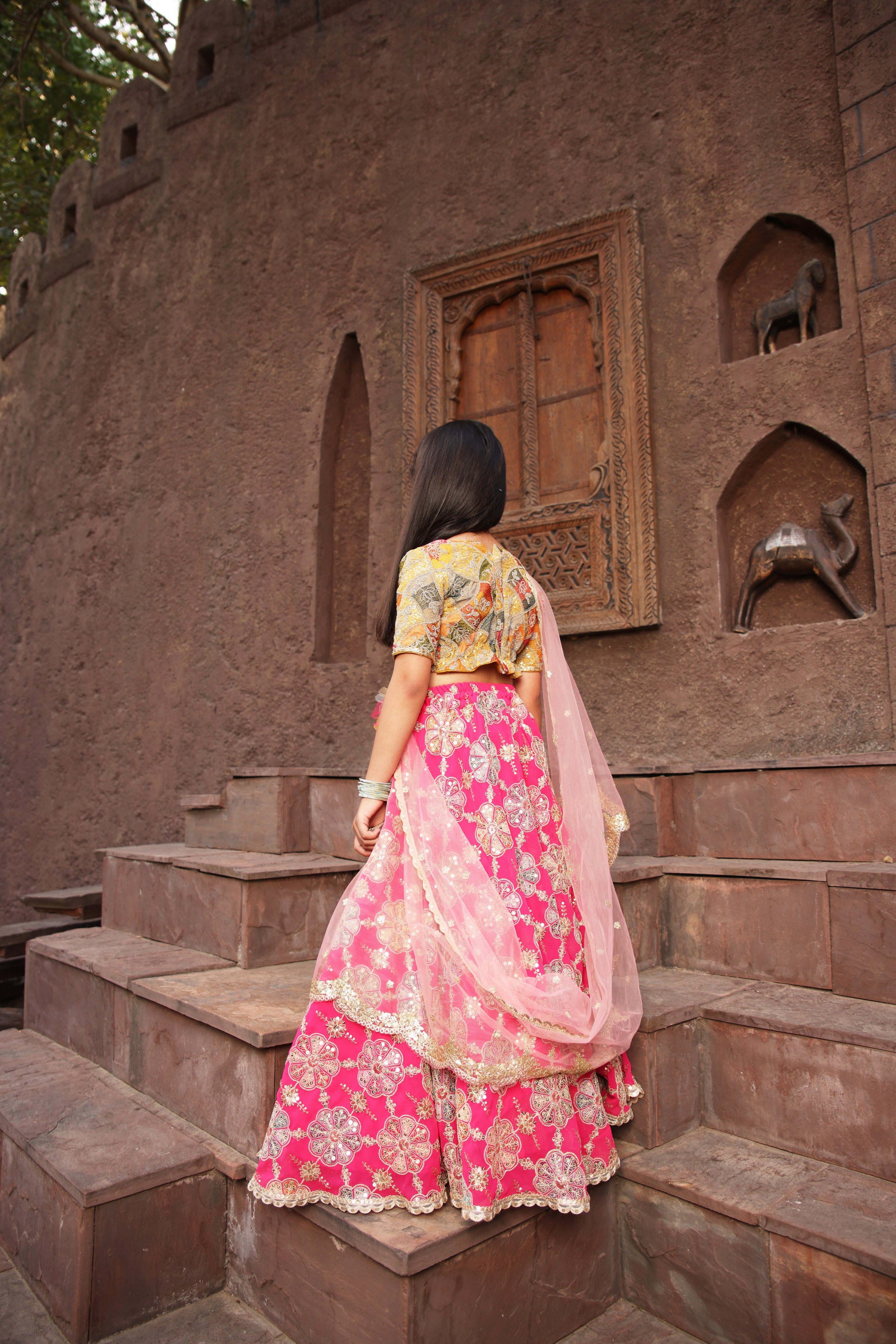 Pre Order: Yellow Embroidered Choli with Lehenga Set - Traditional Indian Bridal Wear for Weddings & Festivals