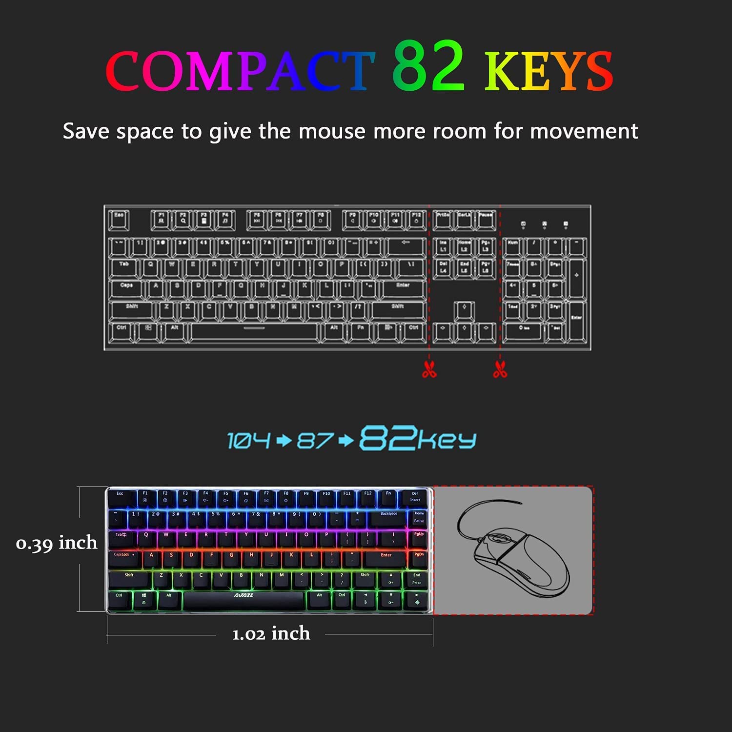 LexonElec AK33 RGB Mechanical Gaming Keyboard - 82 Key Compact Wired Keyboard with 20 LED Backlit, Black Switch, Waterproof & Ergonomic Design for PC, Laptop, Mac, Xbox, PS4, PS5 (Black RGB) - Perfect for Gaming, Office Work & Typing