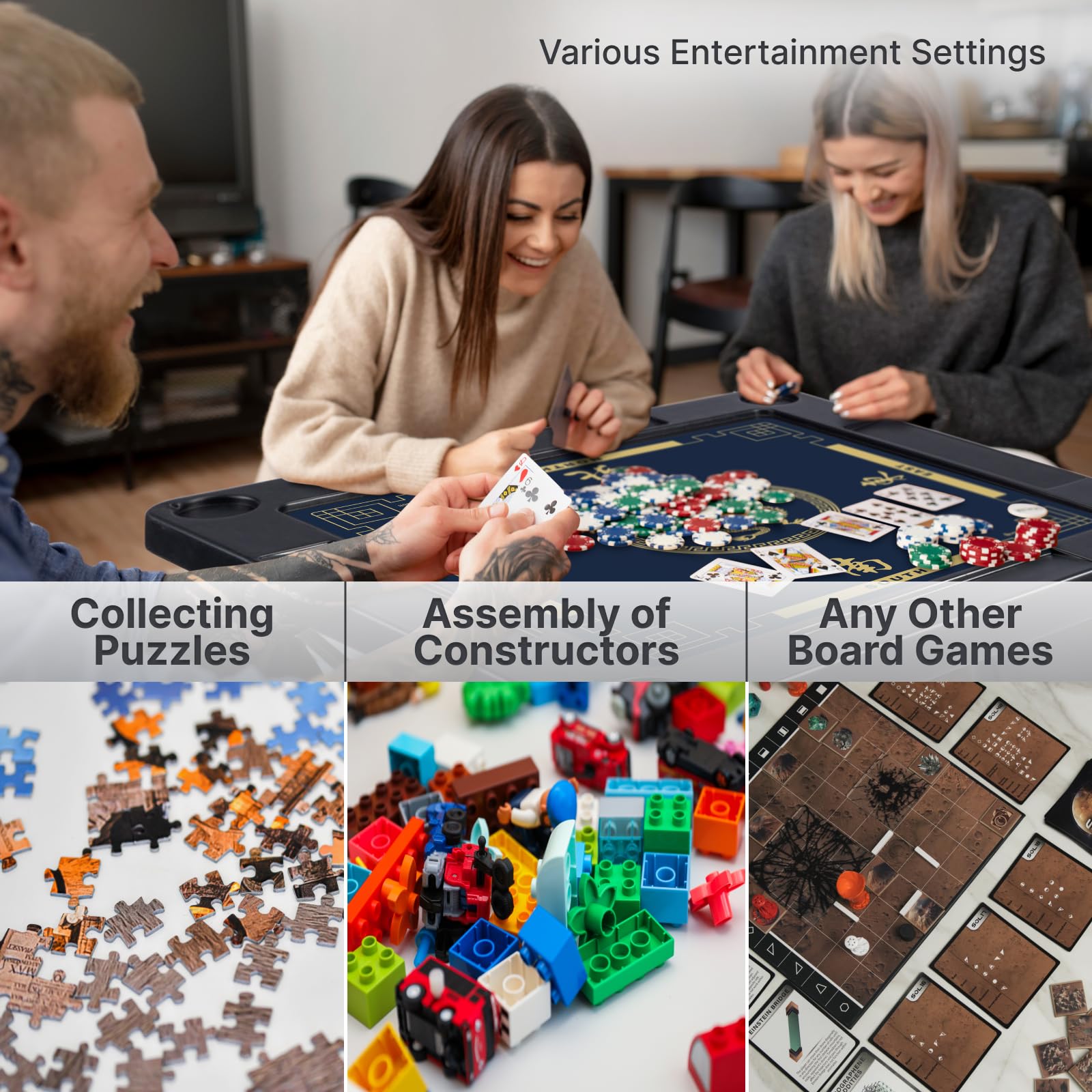 Queensell 35 x 35 x 27 Inch Folding Game Table with Double-Sided Mat - Portable Board Game Table for Mahjong, Domino, Poker, Puzzles & Cards | Includes Storage Bag | Perfect for Family Game Nights, Parties & Indoor Entertainment