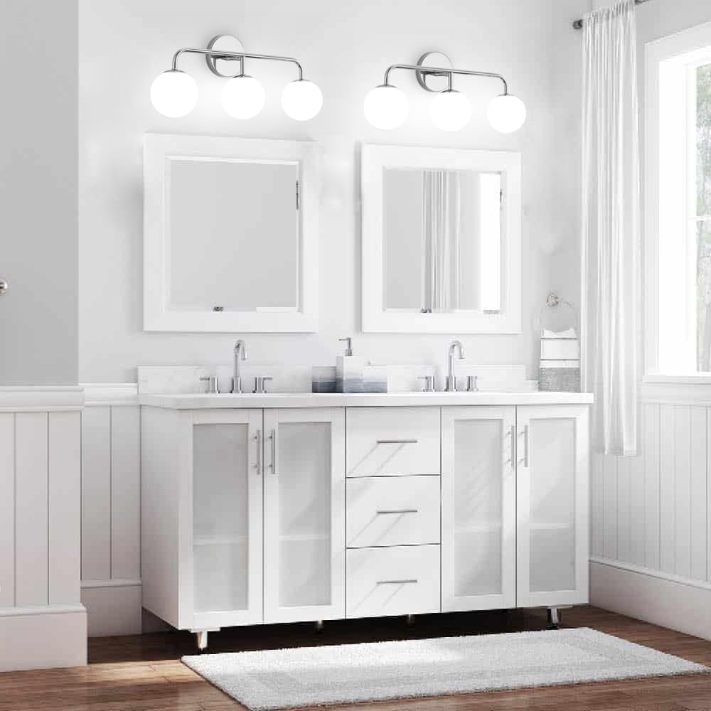 Mid-Century Modern Chrome Bathroom Vanity Lights - 3-Light Mirror Lighting for Elegant Bathrooms