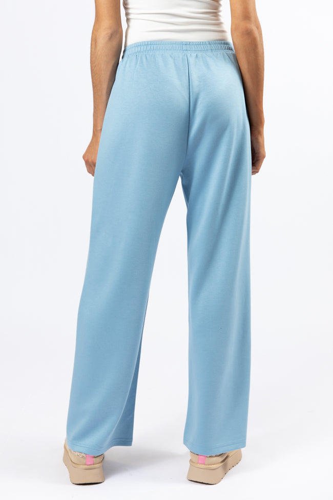 Let's Just Stay Blue Knit Wide Leg Pants - Comfortable High Waisted Lounge Pants for Women | Perfect for Yoga, Home Wear & Casual Outfits