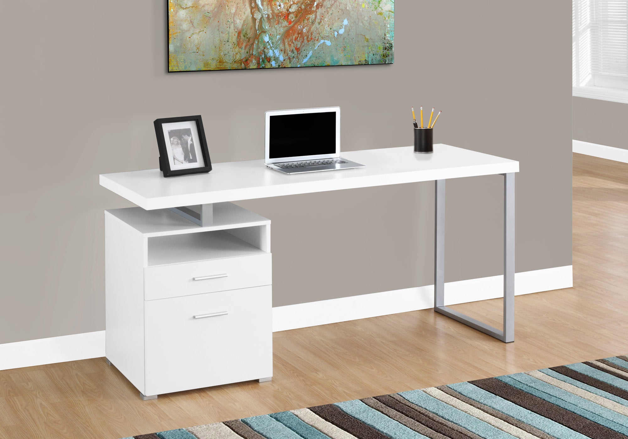 60L White & Silver Metal Office Series Storage Cabinet - Perfect for Home, Office & Workspace Organization