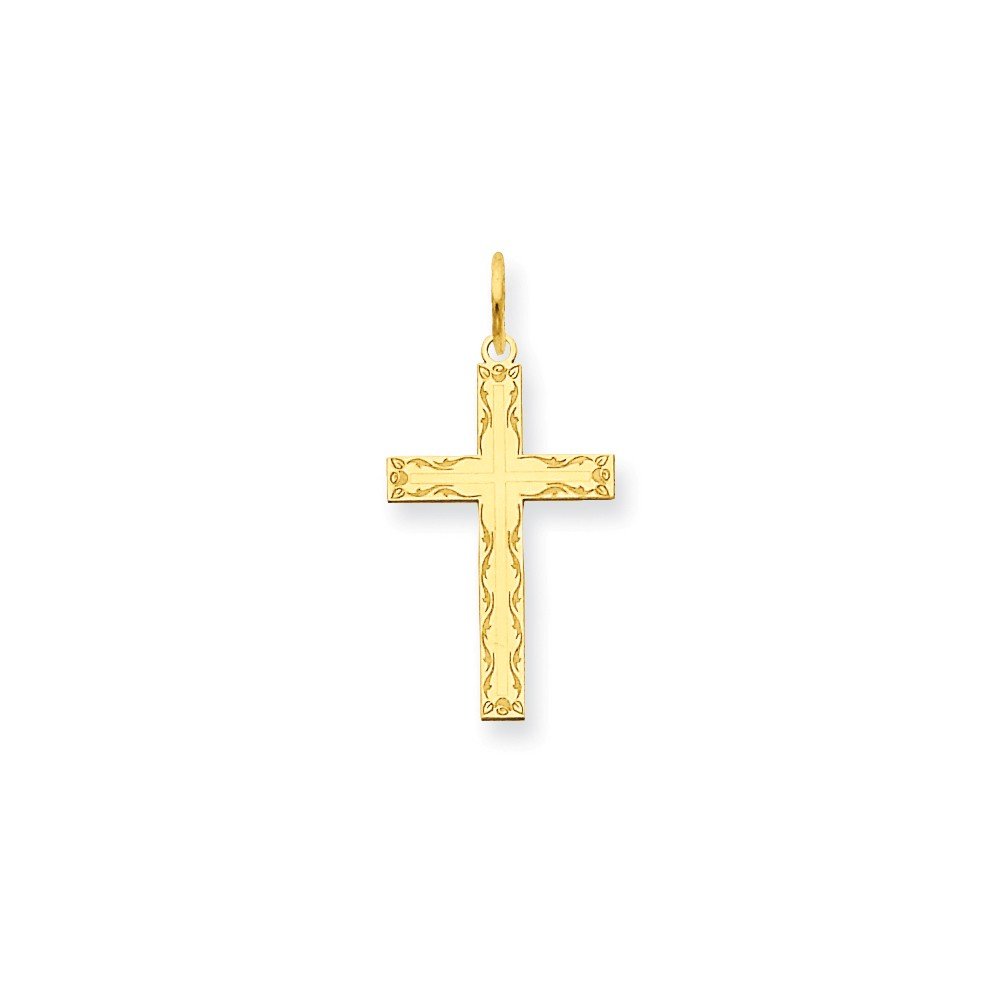 14K Solid Yellow Gold Laser-Engraved Cross Crucifix Pendant Charm (23mm x 11mm) - Perfect for Necklaces, Gifts & Religious Jewelry