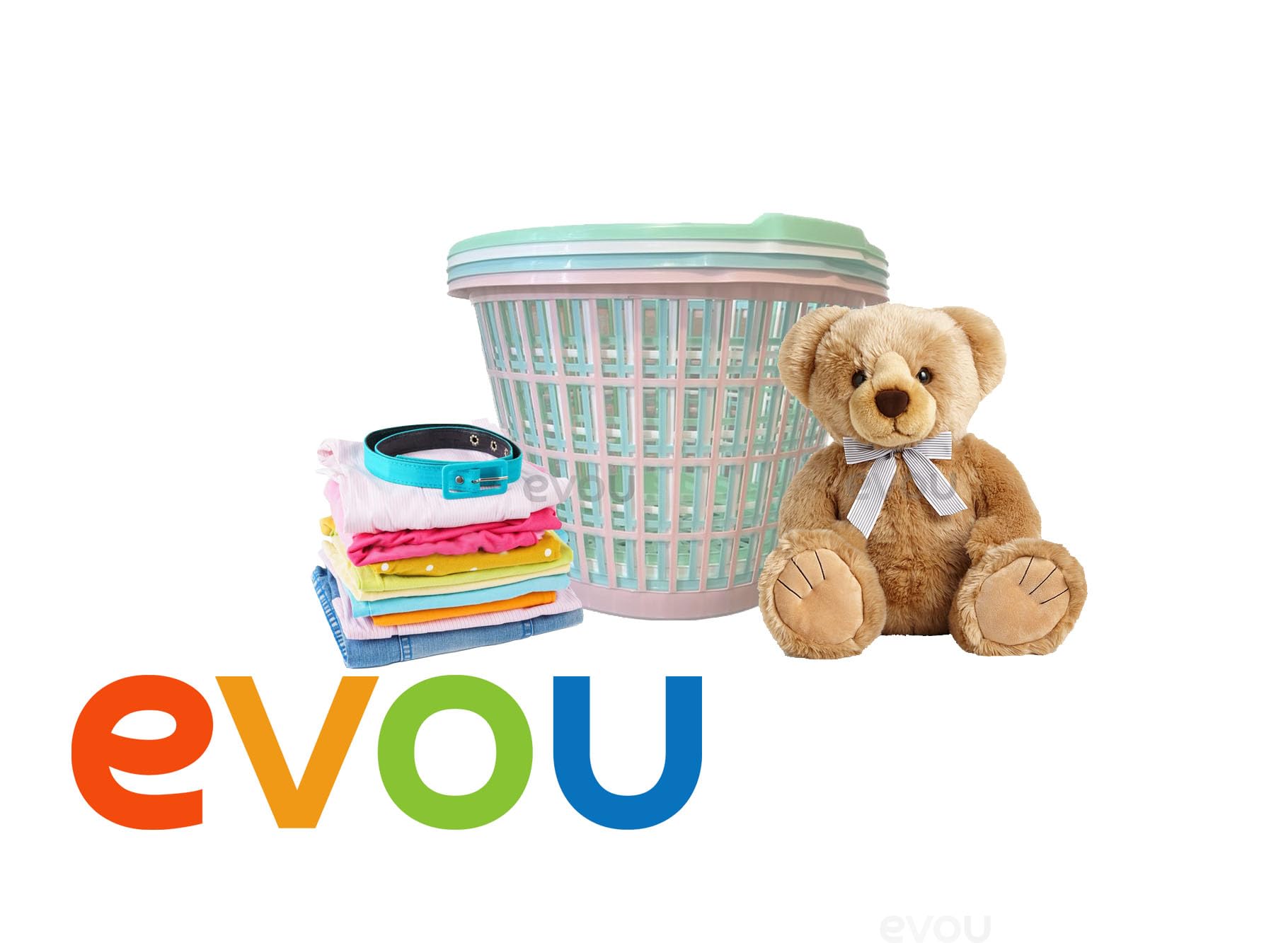 Evou Set of 4 Lightweight Plastic Laundry Baskets - 1 Bushel Capacity for Clothes, Towels & Storage | Multi-Purpose for Kids Toys, Baby Items & Garden Use | White & Other Color Options Available