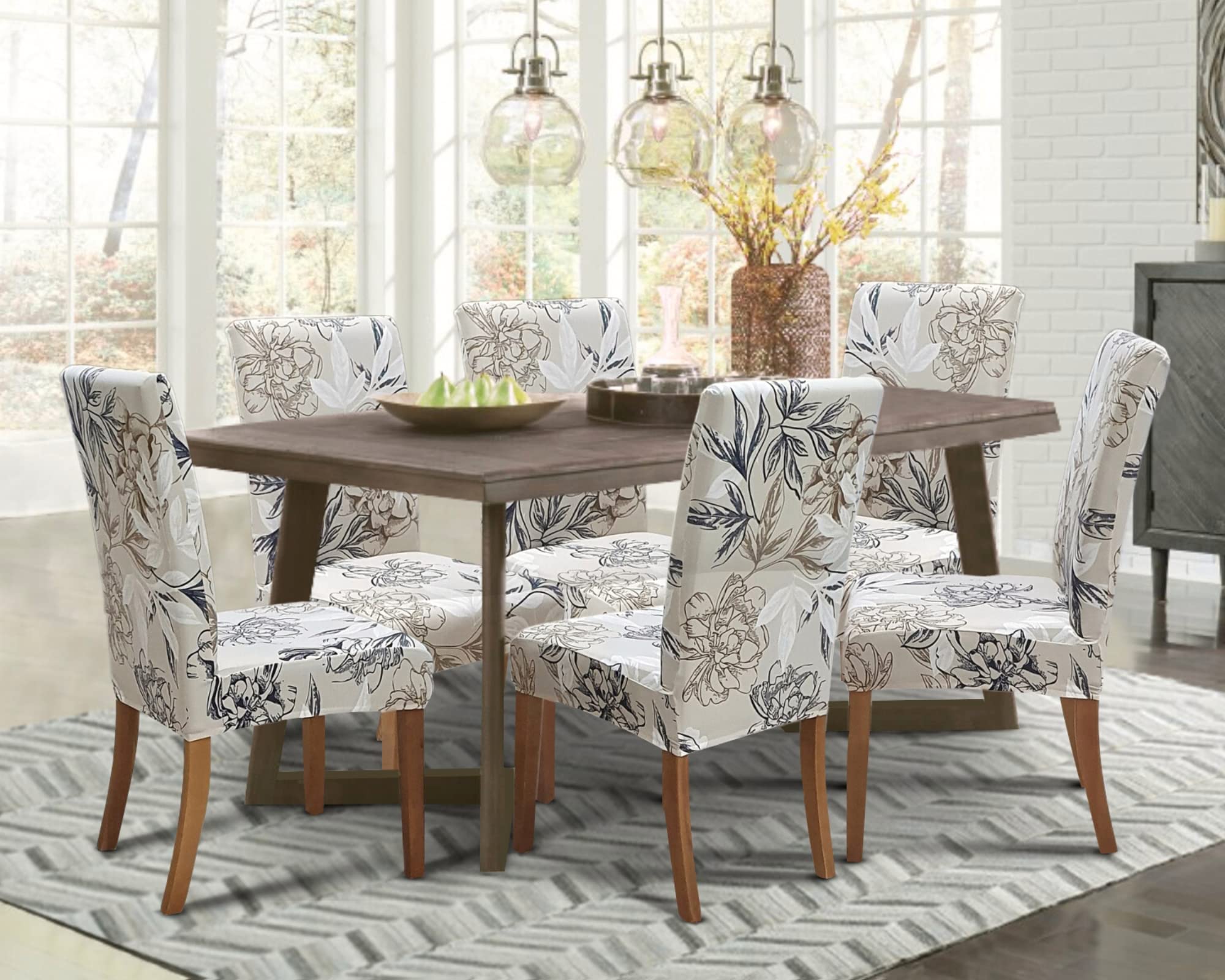 SPRINGRICO 6-Pack Stretch Dining Chair Covers - Washable Spandex Slipcovers for Kitchen & Parsons Chairs, Floral Beige Seat Protectors - Perfect for Home Decor, Dinner Parties & Holiday Gatherings (Set of 6)