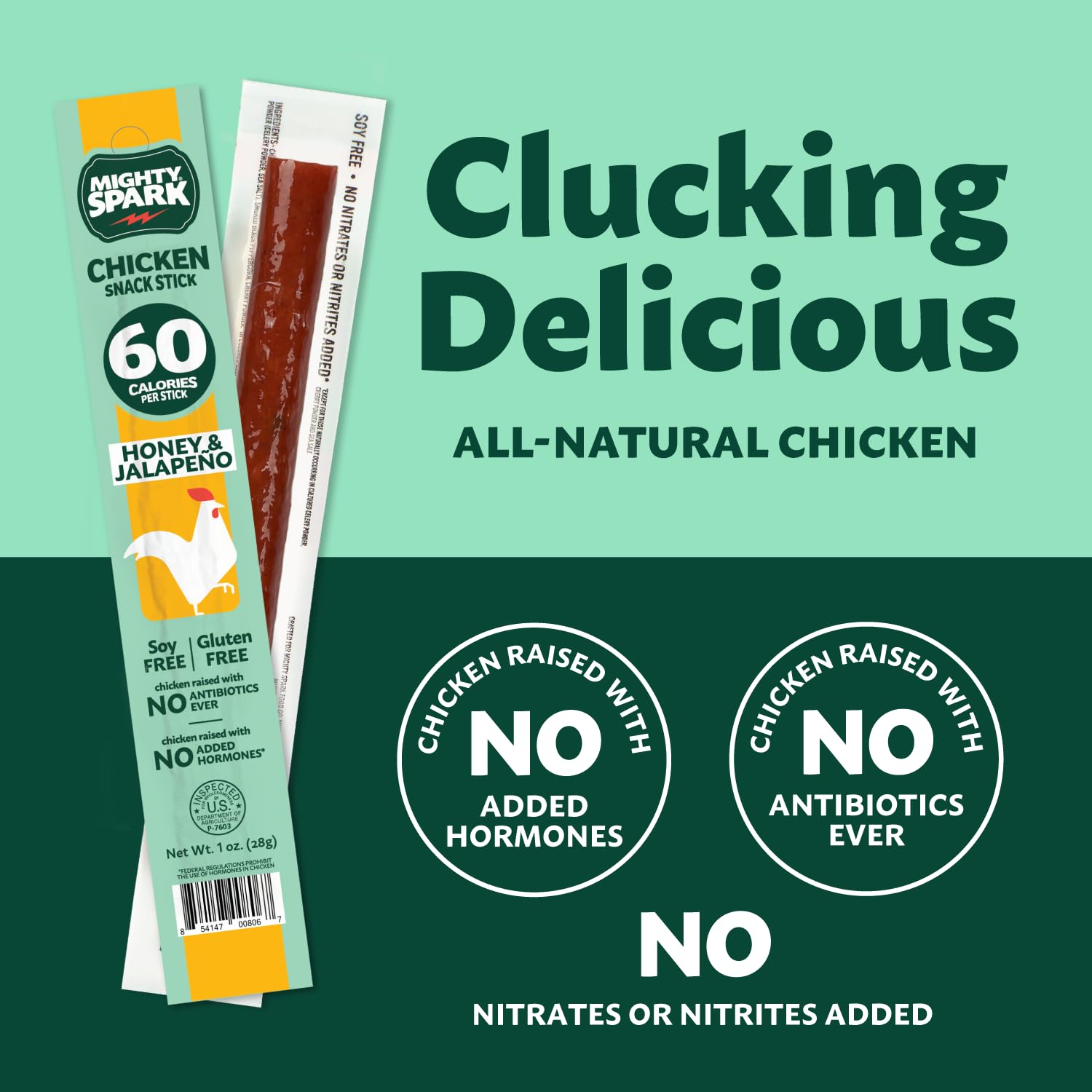 Mighty Spark Chicken Snack Sticks - Honey Jalapeno Flavor | 6g Protein, Antibiotic & Hormone Free, Gluten & Soy Free | High Protein Keto Snacks, Weight Watchers Approved | Perfect for On-the-Go, Lunch Boxes & Low-Carb Diets | Pack of 48