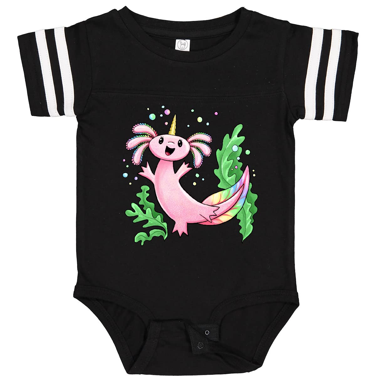 Inktastic Axolotl Unicorn with Rainbow Tail, Bubbles and Seaweed Baby Bodysuit - Cute Animal Print Onesie for Newborns & Infants | Perfect for Playtime, Photo Shoots & Everyday Wear