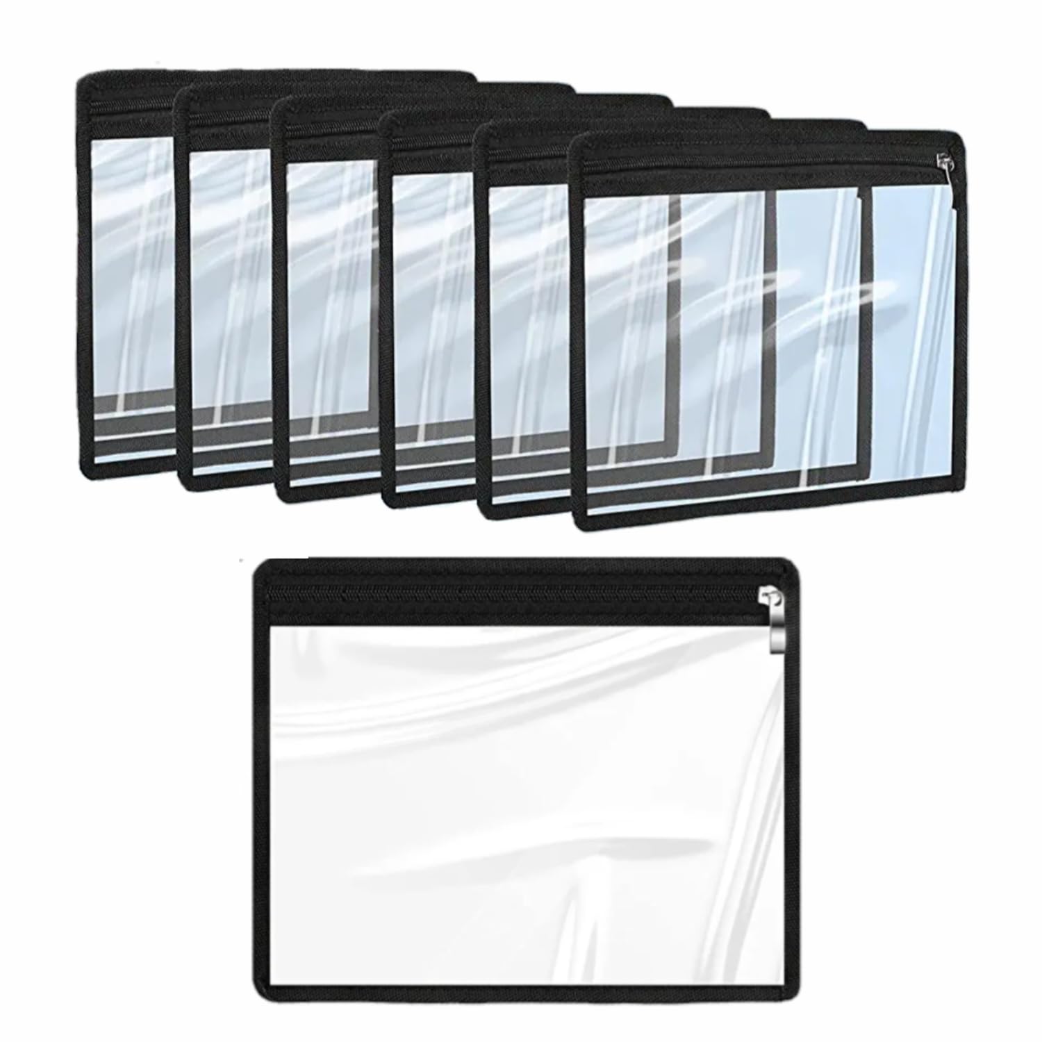 ZELOVI 6-Pack Medium Black Transparent Makeup Bags 9x7.5 Inch - Waterproof Travel Cosmetic Organizer & Toiletry Pouch for Women | Perfect for Travel, Gym, Daily Use & Stationery Storage