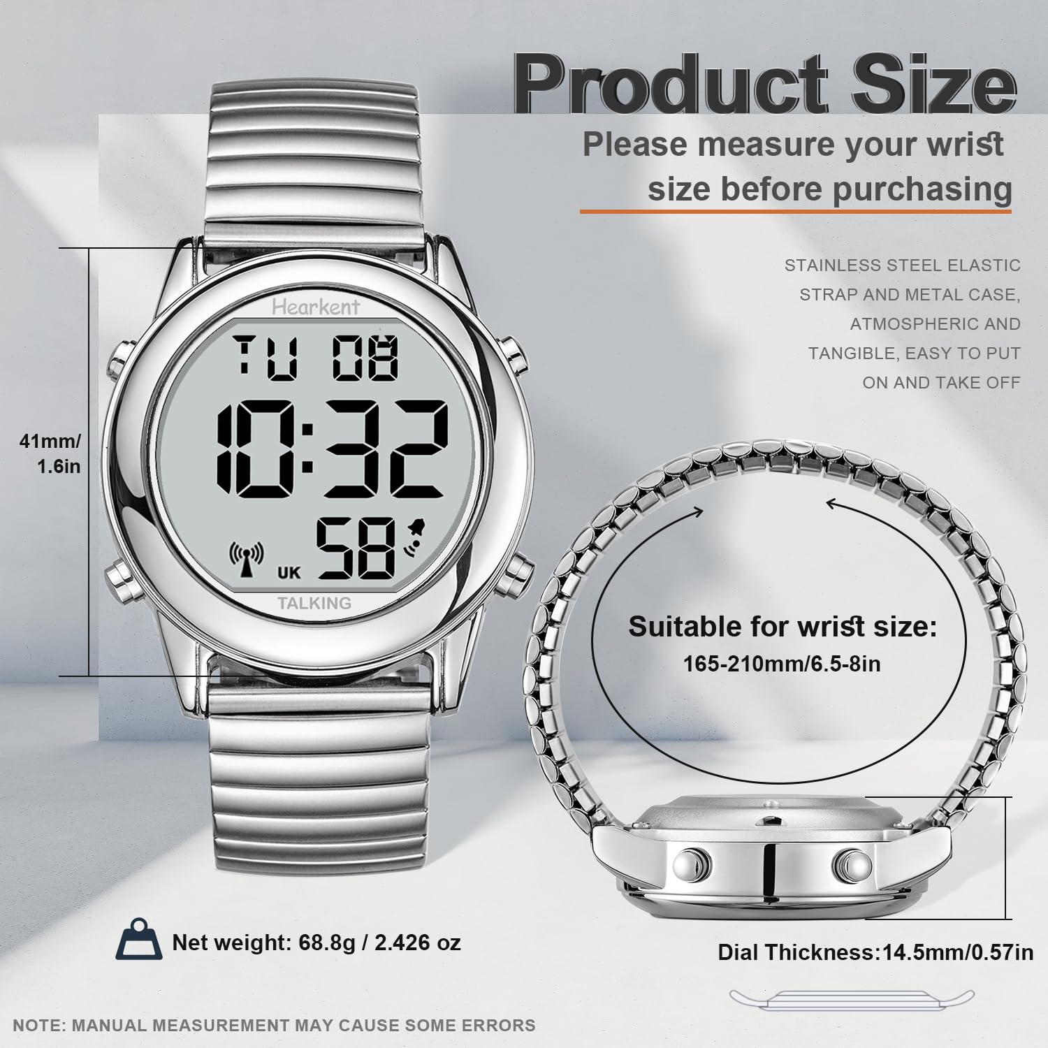 Hearkent Atomic Digital Talking Watch - British English Voice, Large Display, Radio-Controlled - Perfect for Elderly & Visually Impaired - Ideal for Daily Use, Time Management & Accessibility