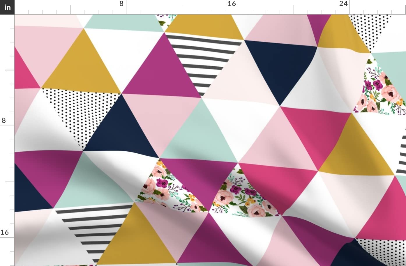 **Floral Triangle Printed Fleece Fabric - Fat Quarter for Quilting, Sewing Blankets, Loungewear & No-Sew DIY Projects | Soft Cheater Quilt Top with Meadow Flowers & Dots Design**    *(Perfect for Cozy Blankets, Pajamas, Home Decor & Crafting Projects)*