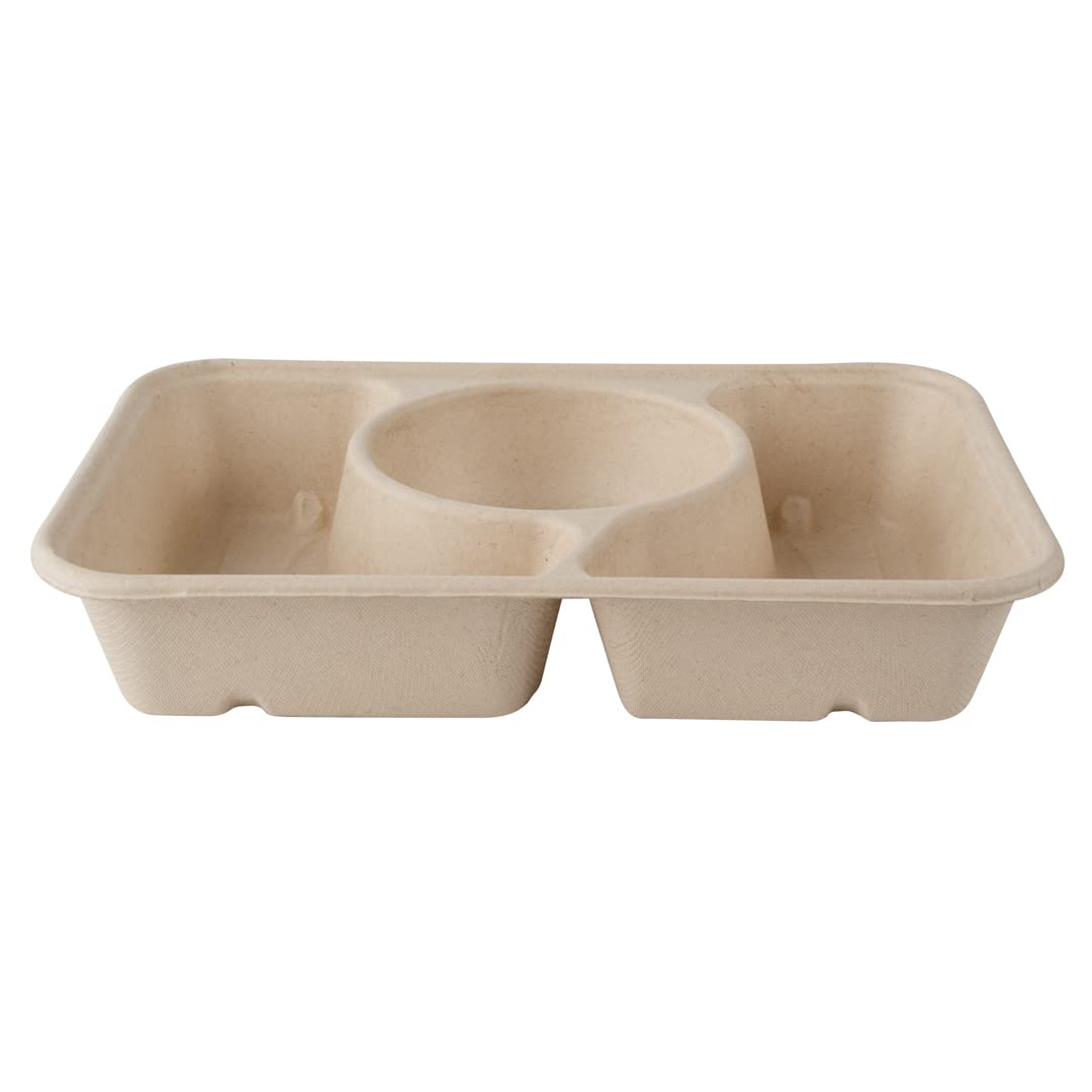 Eco-Friendly 31.3oz Sugarcane Fiber Takeout Containers - 100-Pack 3-Compartment Microwavable To-Go Boxes | Sustainable Bagasse Food Containers for Restaurants, Catering & Meal Prep (Lids Sold Separately)