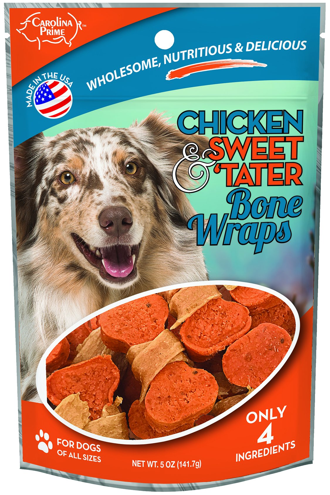 Premium Carolina Prime Pet 45301 Chicken & Sweet Potato Bone Wrap Dog Treats (1 Pouch) - All-Natural Chew for Dental Health & Training Rewards - Perfect for Small, Medium & Large Dogs