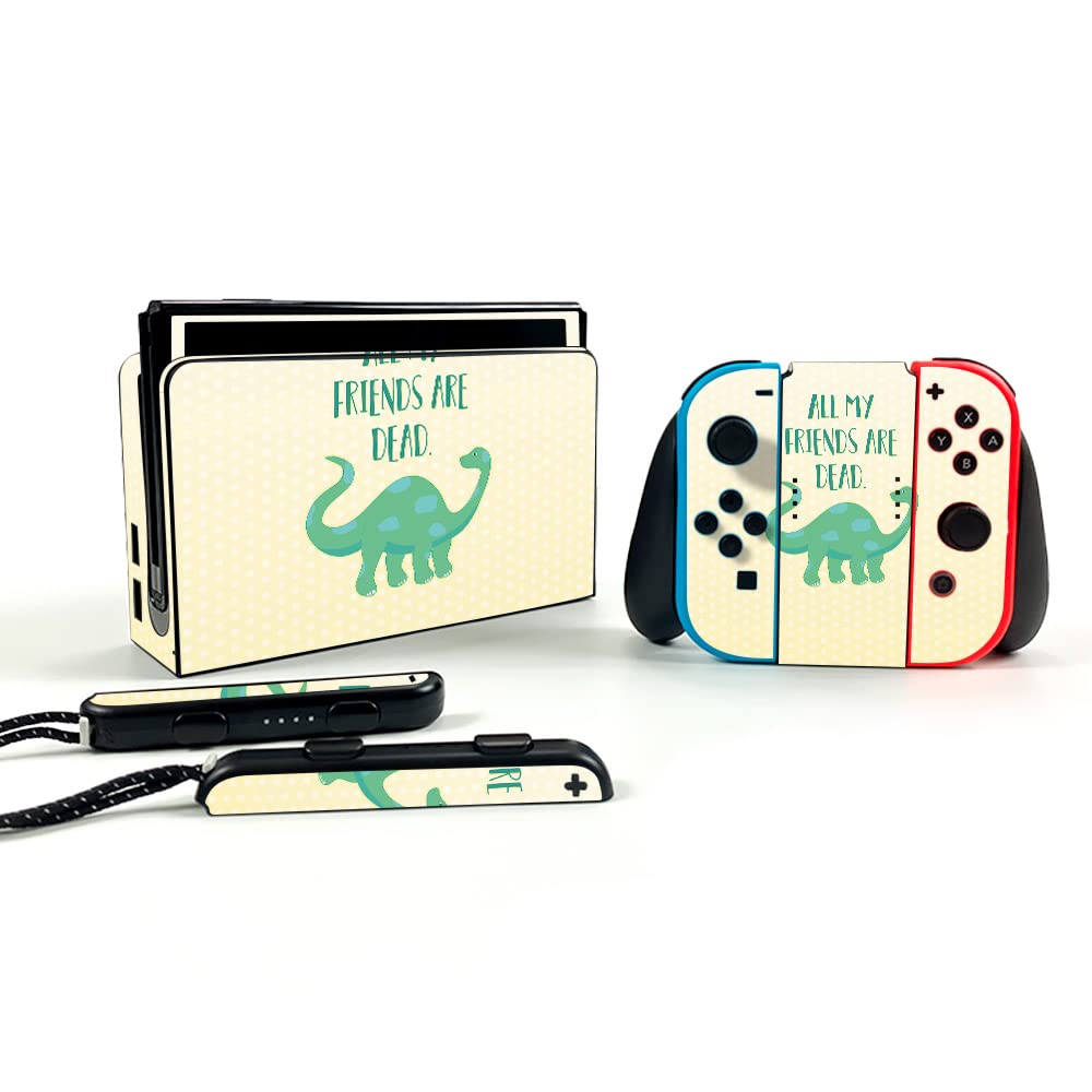 MightySkins Nintendo Switch OLED Skin Cover - All My Friends Are Dead Design | Protective Vinyl Decal Wrap | Durable & Easy to Apply | Made in USA | Perfect for Gaming Protection and Personalization