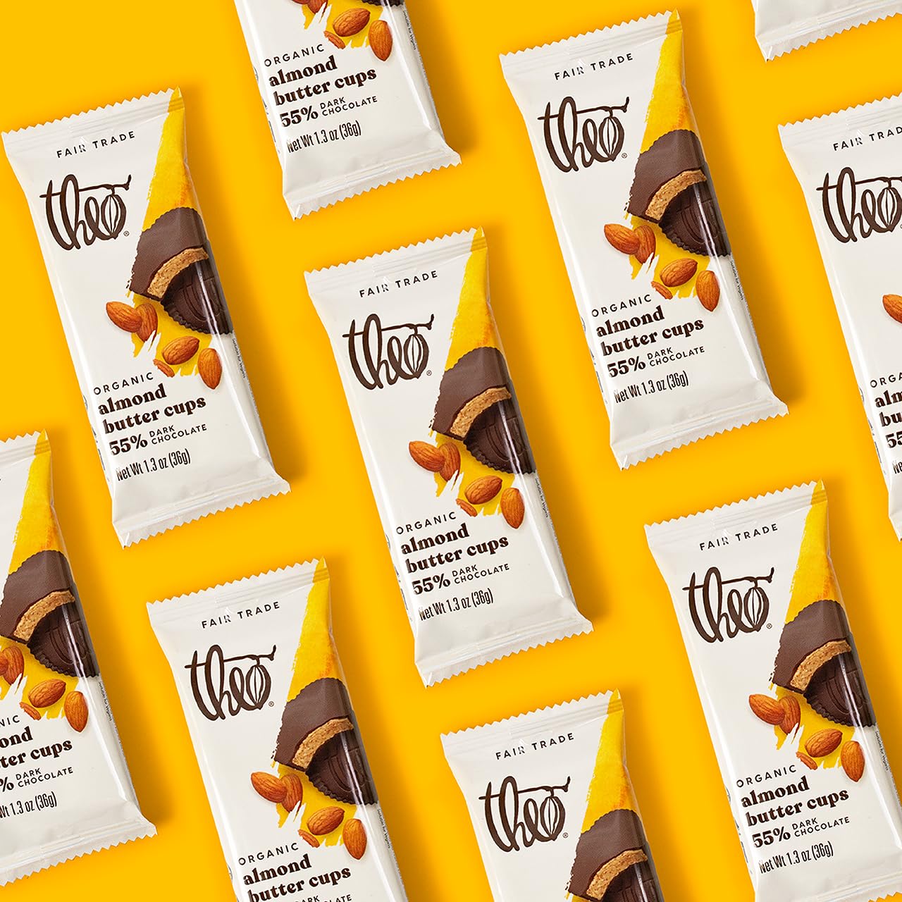 Theo Chocolate Organic Dark Chocolate Salted Almond Butter Cups - 12 Pack | Vegan, Fair Trade Certified | Healthy Snacks, Dessert Gifts & Party Treats