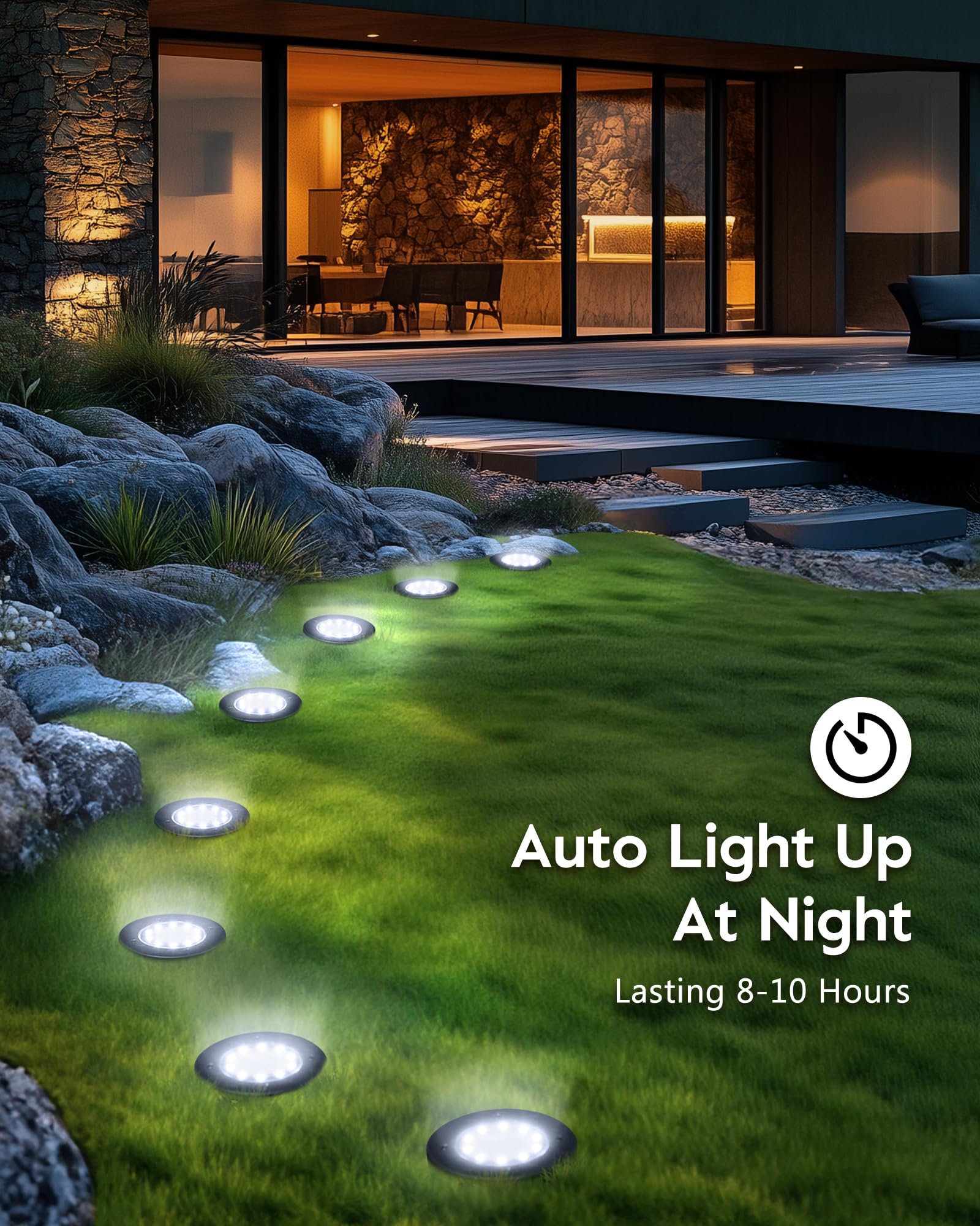 Brightown 12 Pack Solar LED In-Ground Lights - Waterproof Outdoor Landscape Lighting for Yard, Garden, Patio, Deck, Pathway, Walkway | Solar Powered White Lights for Nighttime Safety & Ambience