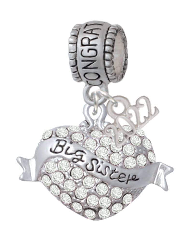 Delight Jewelry Silver-Tone Big Sister Crystal Heart Charm Bead - Perfect for Birthdays, Graduation Gifts & Sister Appreciation Jewelry