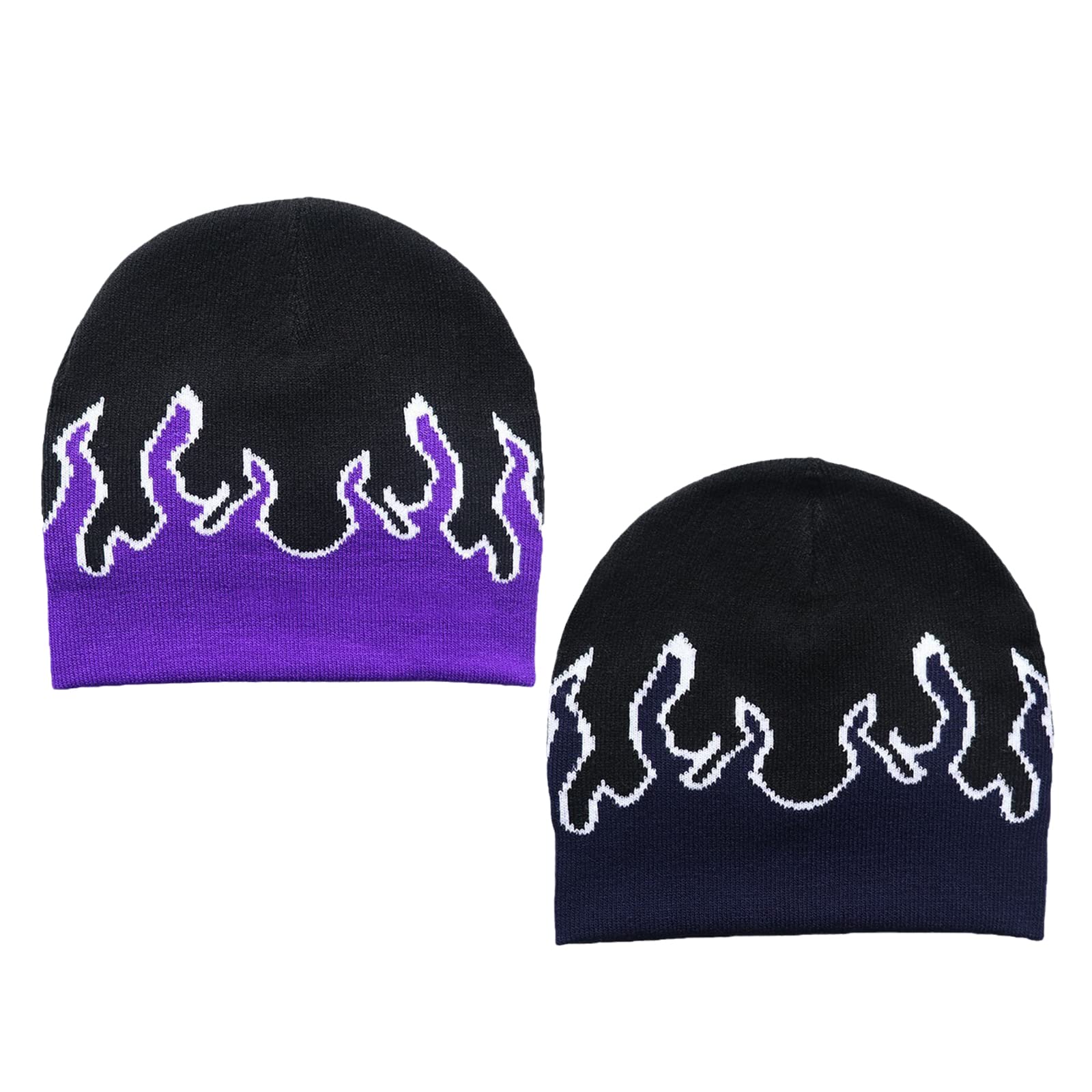 Trendy Y2K Flame Skull Beanie Hat - Slouchy Knit Skullies Cap for Men & Women - Perfect for Winter Fashion, Streetwear, and Outdoor Activities