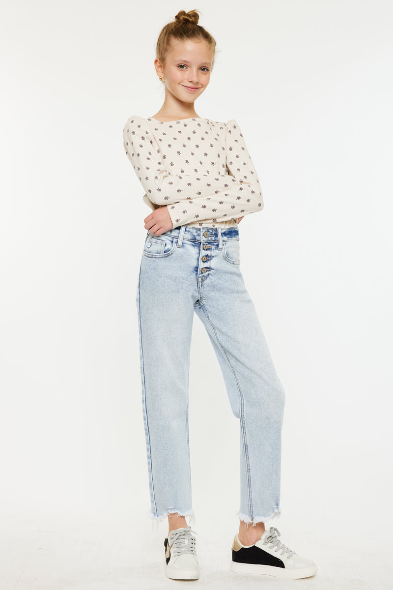 Maggy High Rise Kids Cropped Straight Jeans - Comfortable Stretch Denim Pants for Girls, Perfect for School, Playdates & Casual Outings
