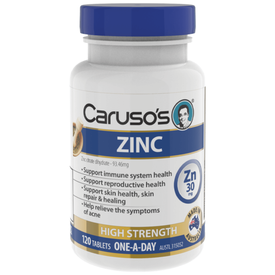 Caruso's Zinc 120T - Premium Zinc Supplement for Immune Support & Skin Health | Vegan, Gluten-Free | Daily Wellness for Adults & Kids | Perfect for Cold Season & Active Lifestyles