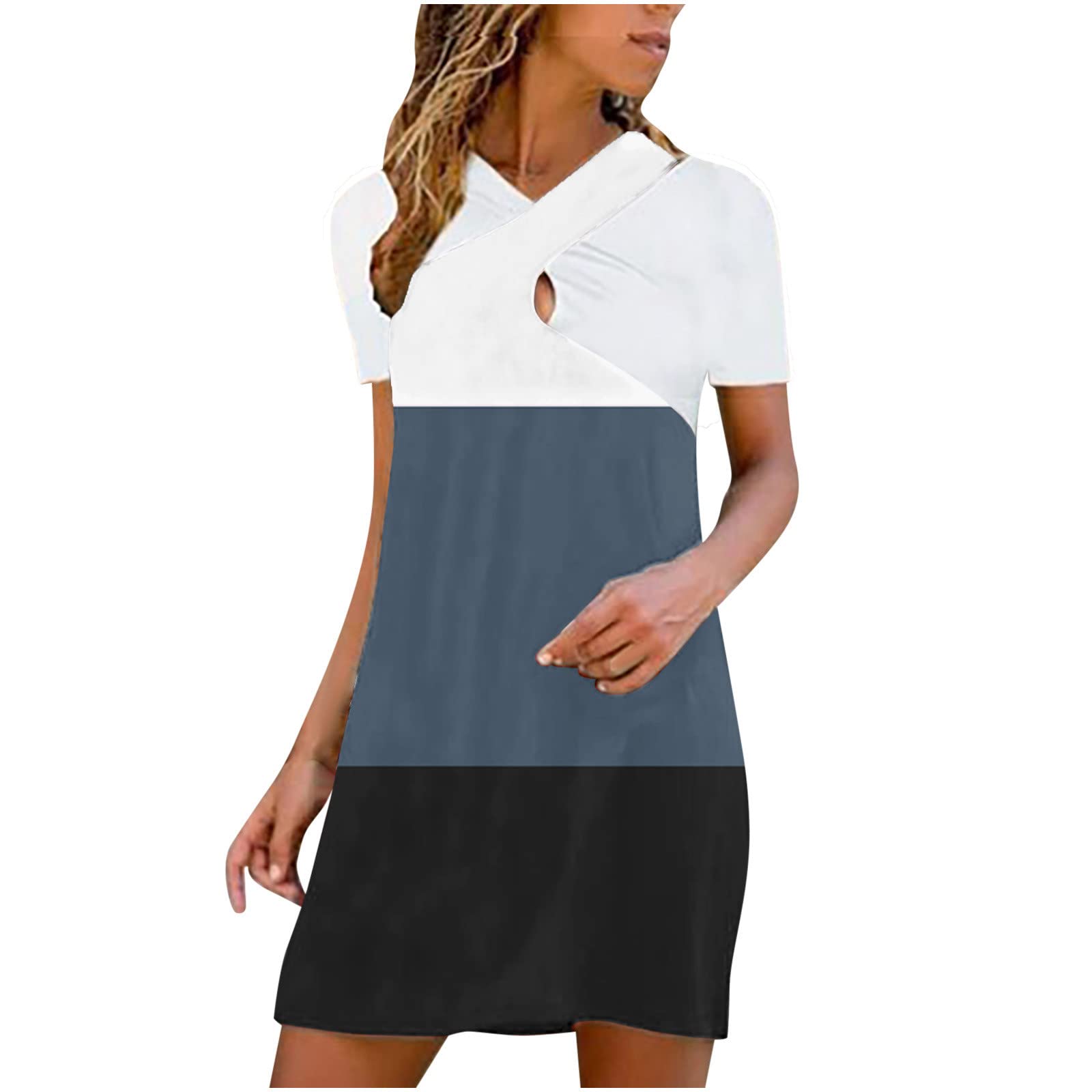 Women's Summer Beach Sundress - Casual Loose Swing Shift Dress with Spliced T-Shirt Style in Blue | Perfect for Vacations, Pool Parties & Outdoor Adventures