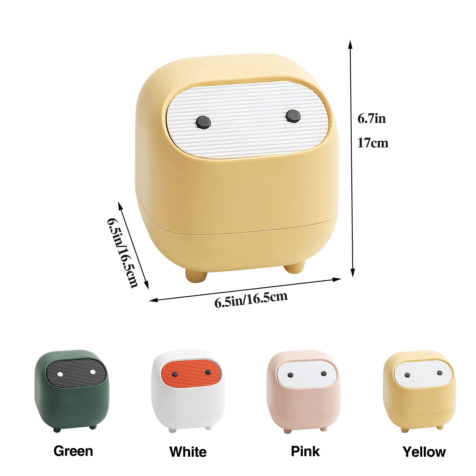 Mini Trash Can with Lid - Cute Ninja Design Small Plastic Garbage Bin for Office, Bathroom, Vanity & Coffee Table | Perfect for Desk Organization & Home Decor (Yellow)