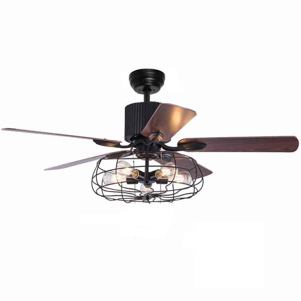 52 Inch Crystal Ceiling Fan with Light Kit & Remote Control - 5 Reversible Wood Blades, Pull Chain Switch - Modern Chandelier Style for Living Room, Bedroom, Dining Room - Home Decoration & Air Circulation (Iron Cage Design)