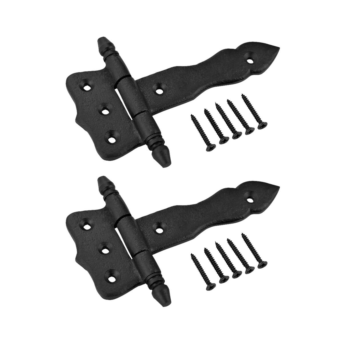 5 Inch Black Wrought Iron Antique Style Decorative Flush Mount Cast Iron Barn Door Hinge with Hardware - Pack of 2 for Sheds, Barns & Rustic Home Renovations