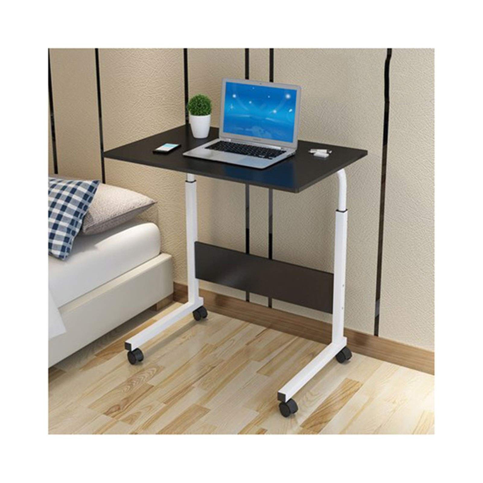 Adjustable Height Rolling Computer Desk with Wheels - Mobile Laptop Stand Cart for Overbed, Bedside, or Office Use (Black Willow) - Perfect for Small Spaces, Home Office & Hospital Rooms