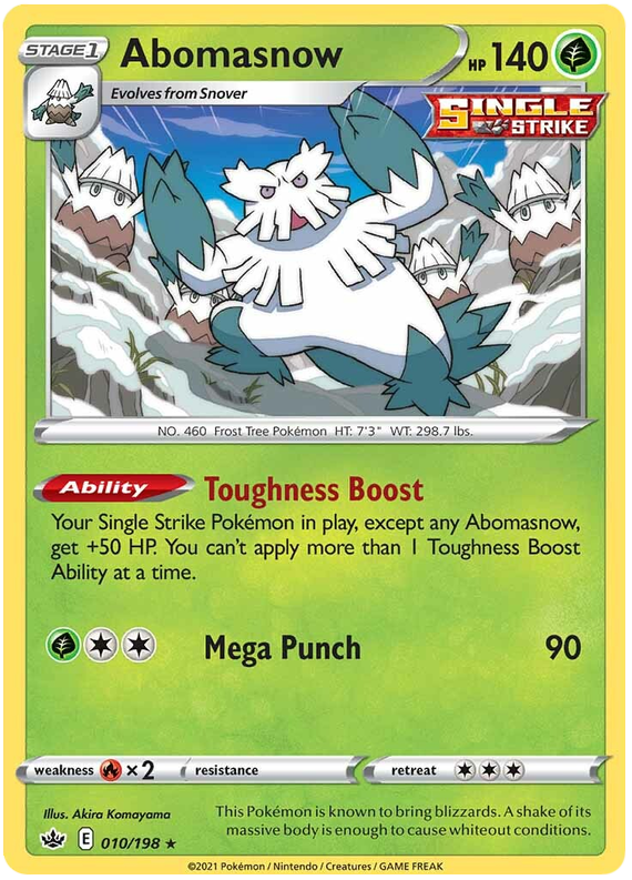 Abomasnow Pokemon Card (010/198) - Sword & Shield: Chilling Reign Expansion - Collectible Trading Card for Battles & Display