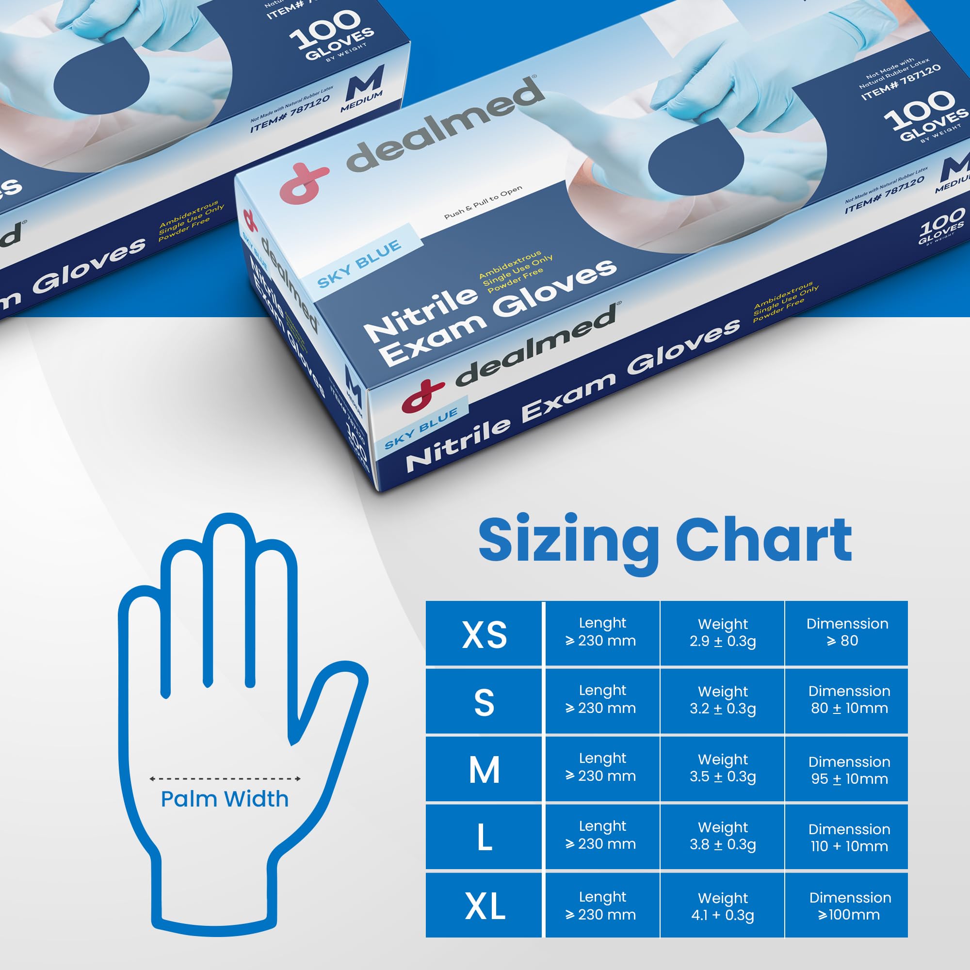 **Dealmed Nitrile Exam Gloves - Powder-Free, Latex-Free, Disposable Medical Gloves for Healthcare, Food Handling & Cleaning | 300 Count Box**