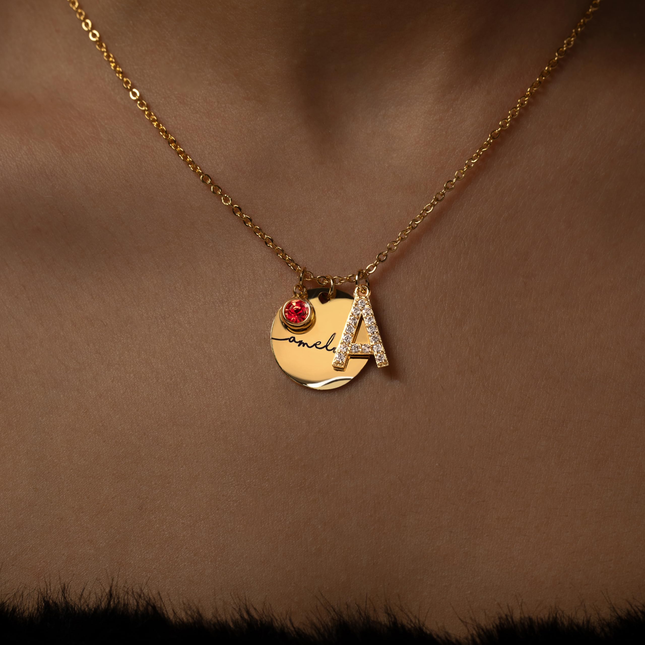Personalized Birthstone Name Necklace for Women - Custom Gold Plated Pendant Charm Jewelry for Mom, Grandma & New Moms - Perfect Mother's Day Gift, Birthday Present & Special Occasion Jewelry - Elegant Everyday Wear & Meaningful Keepsake