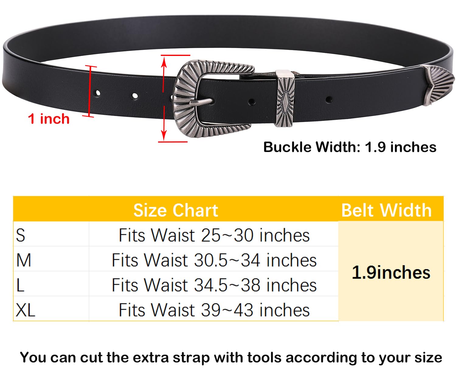 ALAIX Women's Leather Belts with Silver & Gold Buckle - Stylish Black Western Belts for Jeans & Pants | Perfect for Casual Outfits, Office Wear & Western Fashion