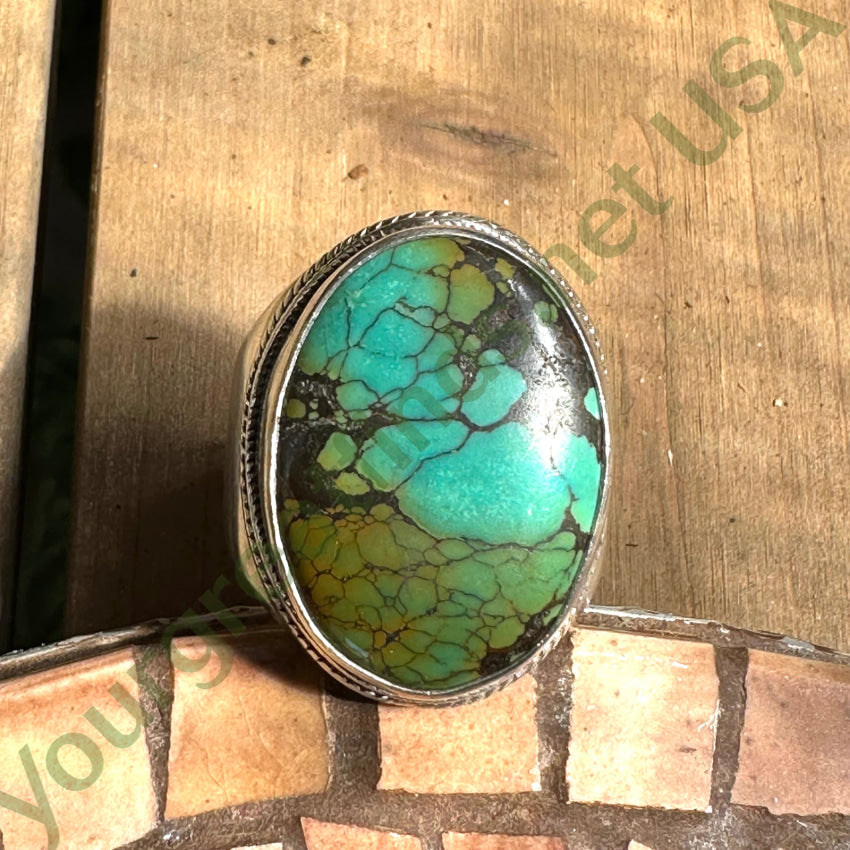 925 Sterling Silver Spider Web Turquoise Ring - Size 13.5 for Men & Women - Handmade Boho Jewelry for Halloween, Gothic Fashion & Everyday Wear