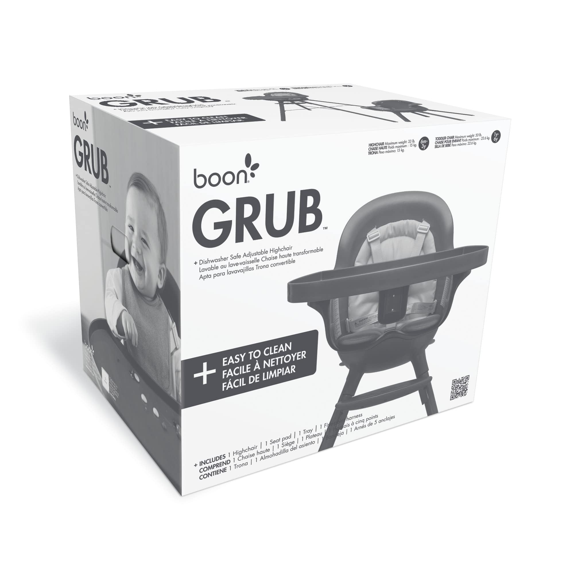Boon Grub Adjustable Baby High Chair with Dishwasher Safe Seat - Convertible Toddler Feeding Chair for 6 Months to 6 Years - Gray - Perfect for Home, Restaurant & Travel Use