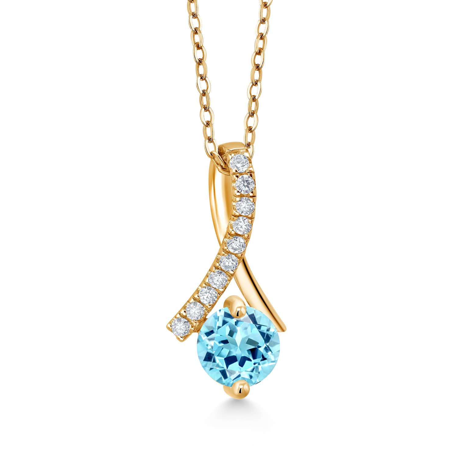 18K Gold Plated Silver 6MM Round Birthstone & White Moissanite Ribbon Pendant Necklace for Women - 18 Inch Silver Chain | Elegant Jewelry Gift for Birthday, Anniversary & Special Occasions
